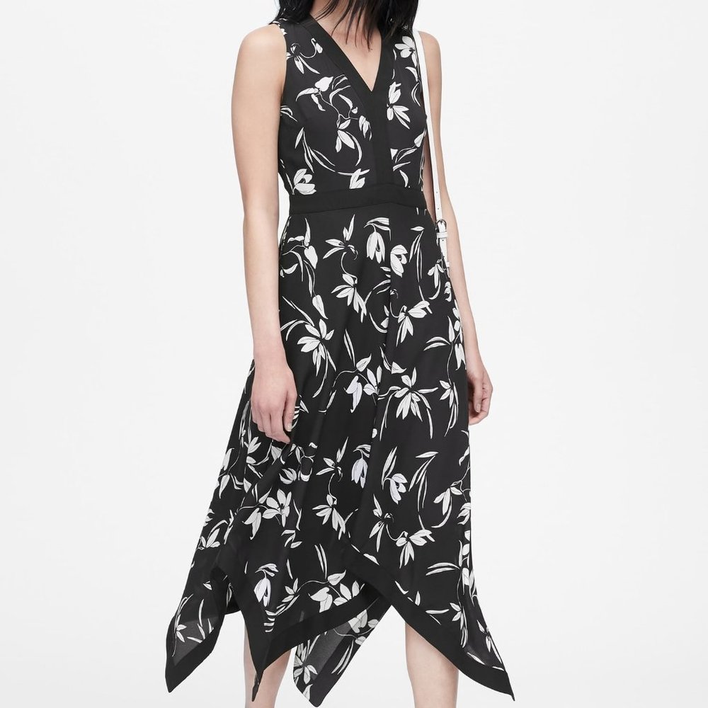 Banana Republic Black and White Floral Midi Dress